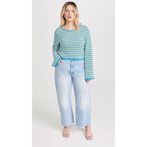 Figue Marley Cropped Sweater in Blue/Green Stripes Large Resortwear Coastal - Picture 4 of 8